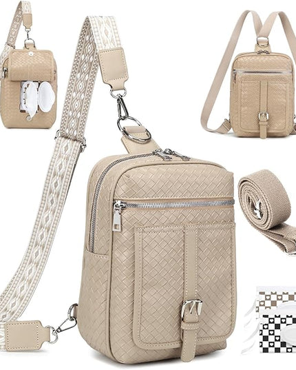 Sling Bag Crossbody Backpack - 2 in 1 Leather Cross Body Bag Fanny Pack with 2 Removable Straps