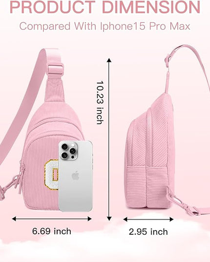 Viverte Small Corduroy Sling Bag Initial Crossbody Bag Fanny Pack for Girls Personalized Birthday Gifts for Teen Girls Gifts