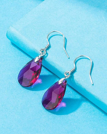 Teardrop Austrian Crystal Drop Dangle Earrings for Women 925 Sterling Silver Hook Hypoallergenic Jewelry