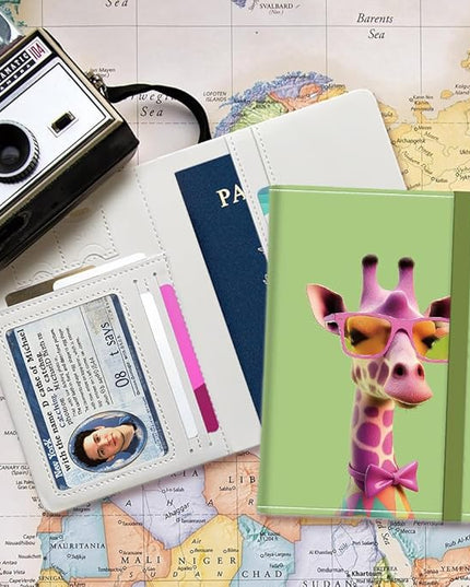 PU Leather Passport Holder Cover 5.9×4.3 Inch with Credit Card Slot and Boarding Pass Slot Combo Blocking Passport Holder Wallet Cover Case for Travel Boarding Essentials (Giraffe)