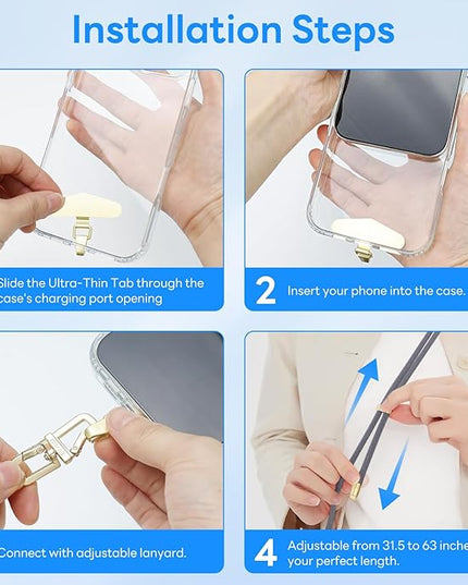 Adjustable Anti-Theft Phone Lanyard Neck & Crossbody Strap with 0.2mm Metal Tab & Comfort-Fit 8mm Rope (Light Gray)