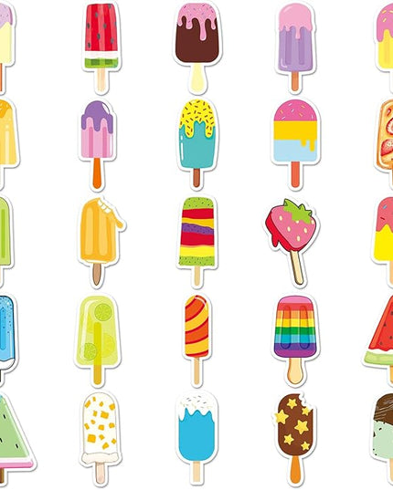 Summer Popsicle Vinyl Stickers - 50PCS Small Waterproof Ice-Lolly Stickers Ice Cream Decals for Party Favors Birthday Water Bottles Laptop Bicycle Skateboard Scrapbook Refrigerator Decor