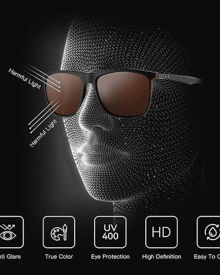 ZENOTTIC Square Polarized Sunglasses for Men Ultralight Carbon Fiber Sun Glasses Driving Fishing Golf Sports UV400 Protection