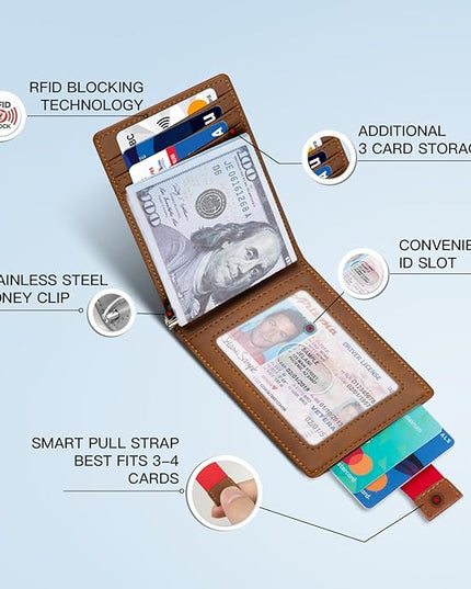 Zitahli Wallet for Men-6 Slots ID Window-Mens Wallets-Slim Wallet Classic Spring Money Clip RFID Blocking-Gift for Men