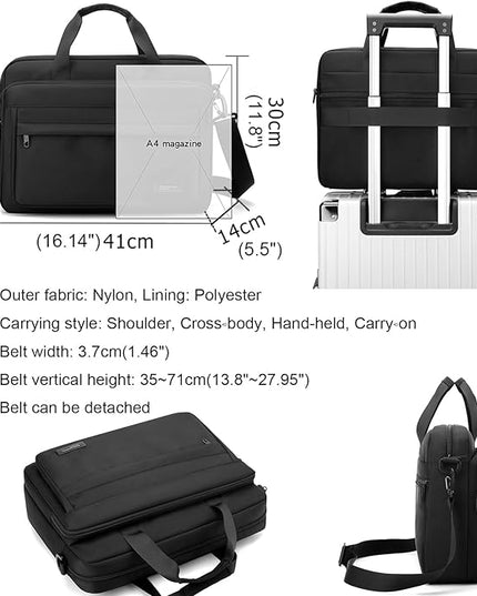 natyrlpog Laptop Bag 15.6 Inch Briefcase for Men Women Waterproof Nylon Lightweight, Shoulder Computer Messenger Handbag for Business Office Work Travel College Black
