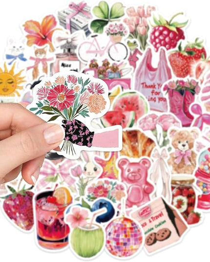 55 PCS Vintage Pink Stickers, Waterproof Retro Aesthetic Stickers for Water Bottles,Laptop Scrapbook Journaling Decorative Decals for Adults