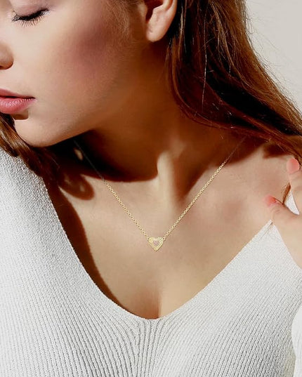 Dainty 14k Gold Heart Necklace, Birthstone Necklace for Women Trendy, Tiny Cubic Zirconia Choker Pendant Necklaces, Cute Love Jewelry Birthday Gifts for Girlfriend Daughter Niece Wife Her