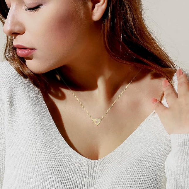 Dainty 14k Gold Heart Necklace, Birthstone Necklace for Women Trendy, Tiny Cubic Zirconia Choker Pendant Necklaces, Cute Love Jewelry Birthday Gifts for Girlfriend Daughter Niece Wife Her