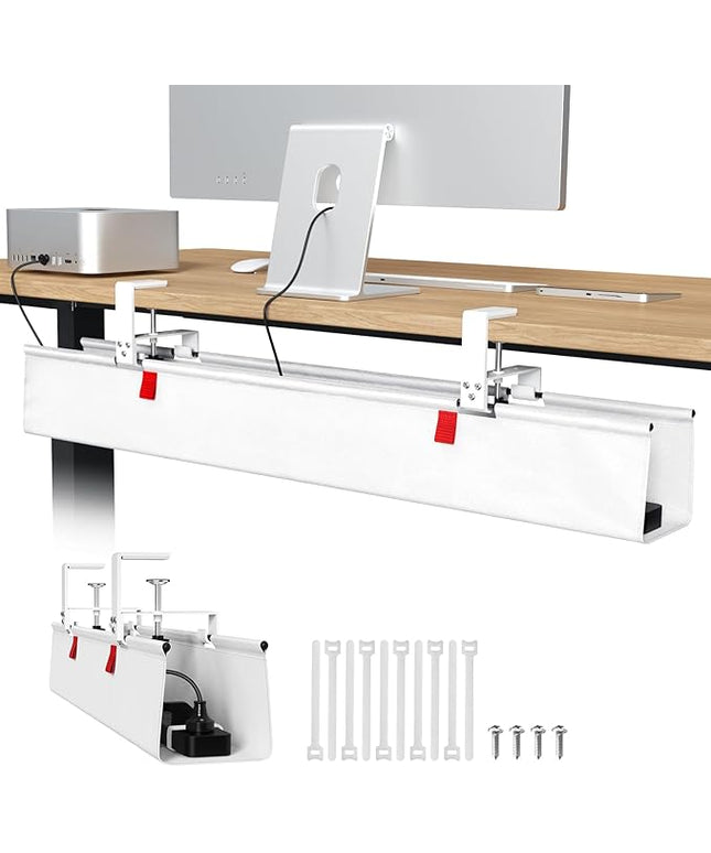 Univivi No Drill Under Desk Cable Management Tray, 36" Cord Organizer for Table, Clamp/Screw Mount Desk Cable Management, Premium Fabric Cable Management Tray for Office, Home
