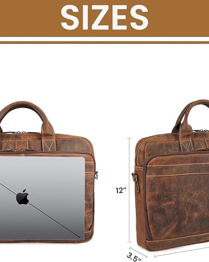 Vintage Leather Messenger Bag for Men, 16” Laptop Satchel with Adjustable Shoulder Strap, Briefcase Office Work & Travel Bag