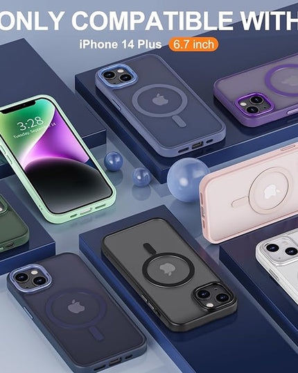 Hython Case for iPhone 14 Plus Case Magnetic Translucent Matte Phone Cases 6.7" [Compatible with MagSafe] Thin Slim Fit Shockproof Bumper Hard Protective Cover for Women Men Girls, Dark Green