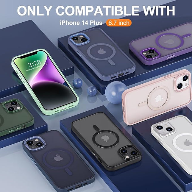 Hython Case for iPhone 14 Plus Case Magnetic Translucent Matte Phone Cases 6.7" [Compatible with MagSafe] Thin Slim Fit Shockproof Bumper Hard Protective Cover for Women Men Girls, Deep Blue
