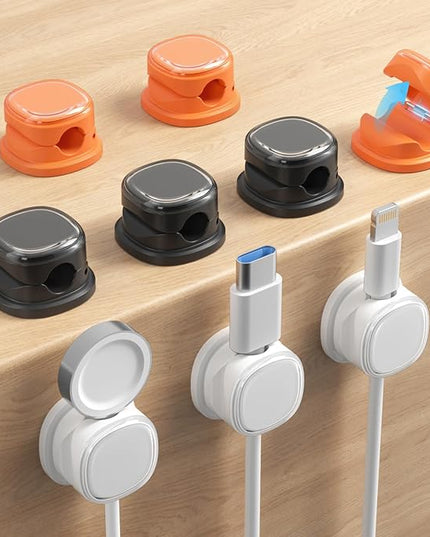 9 Pack Cord Organizer, Spring Cable Management, Adhesive Cute Cable Holder Clips, Phone Charger Wire Keeper for Desk Nightstand Car Office (9-Pack White_Orange_Black)