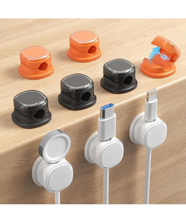 9 Pack Cord Organizer, Spring Cable Management, Adhesive Cute Cable Holder Clips, Phone Charger Wire Keeper for Desk Nightstand Car Office (9-Pack White_Orange_Black)