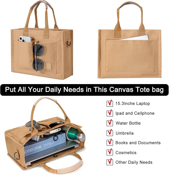 Canvas Tote Bag for Women Crossbody Work Purse with Pockets Top Handle Handbag Satchel Bags for Travel Nurse Teacher