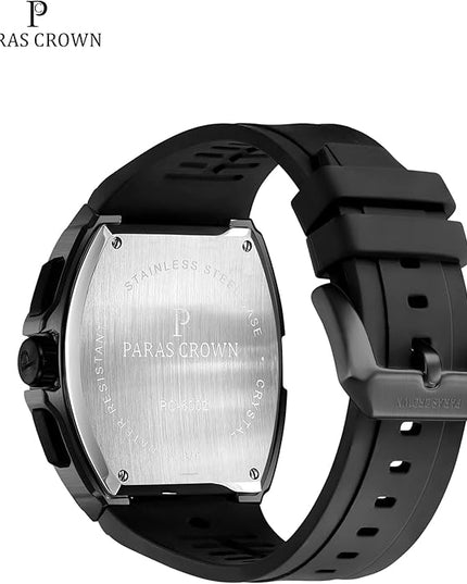 Paras Crown Watches for Men Tonneau 5ATM Waterproof Quartz Luxury Chronograph Analog Men's Wrist Watches Stainless Steel Case Mens Watches