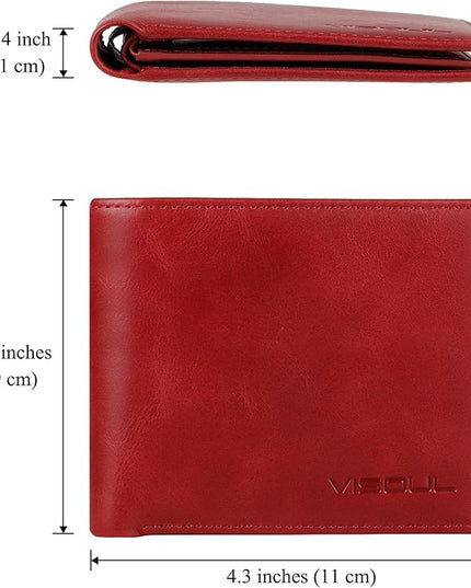 VISOUL Leather Mens Bifold RFID Blocking Wallet with 2 ID Windows, Leather Wallet for Men (Leather, Burgundy)