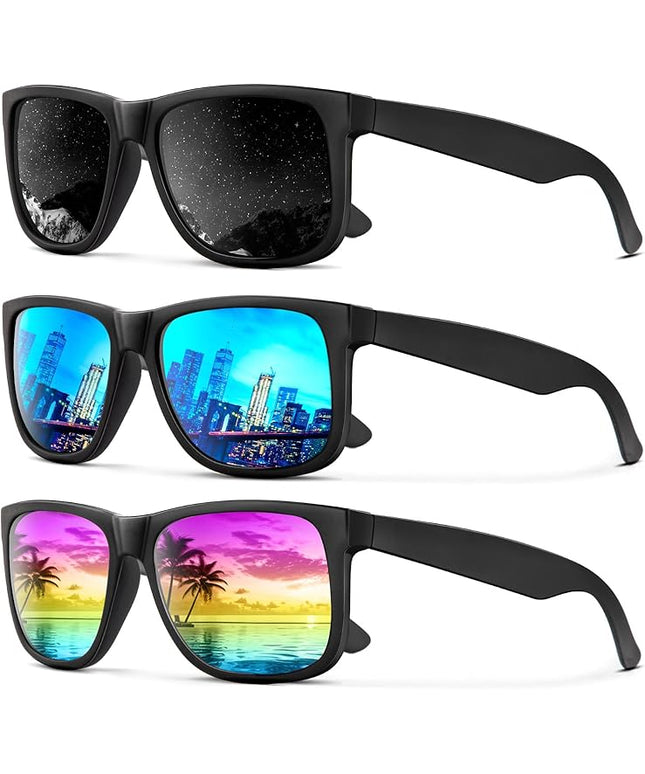 KALIYADI Sunglasses Men Polarized Sun glasses for Mens Womens Classic Matte Black Frame UV Protection 3pack