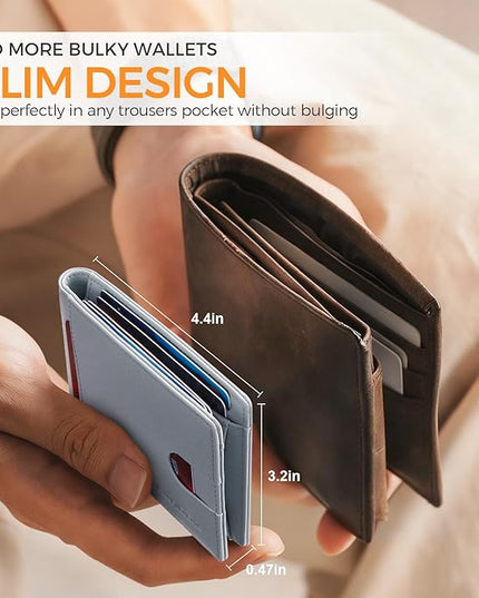 RUNBOX Slim Money Clip Wallets for Men RFID Blocking 11 Card Holder Minimalist Small Leather Bifold Men's Front Pocket Wallet Gift Box