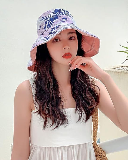 HUAMULAN Women Summer Sun Hat Wide Brim Wired Edge Floral Beach Bucket Hats Reversible Foldable Travel UV Protection Lady Hat