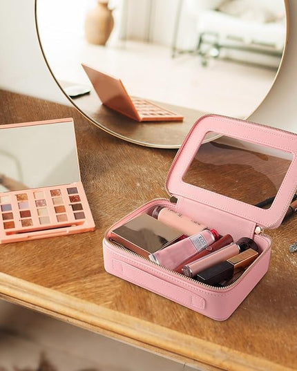 Aveniee Clear Makeup Bag Organizer, Travel Toiletry Bag for Women, Waterproof Cosmetic Pouch with Zippers,Car Accessories Organizers and Storage Case,Pink