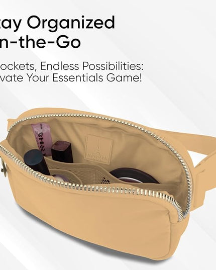 DANCOUR Beige Nylon Waist Pack Crossbody Bag for Women - Fashionable Belt Bag with 3 Pockets