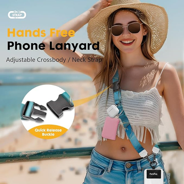 Phone Lanyard Crossbody, Blue Marble Cell Phone Strap for Around The Neck Adjustable, Anti Theft Cute Lanyard for iPhone Case ID Holder Keys Accessories Travel Essential