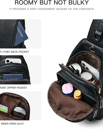 Sling Bag For Women Faux Leather Small Casual Daypack Backpack Fanny Pack Crossbody Chest Bags Purse