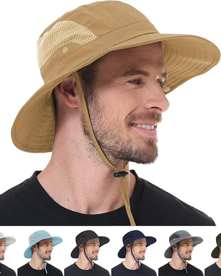 Sun Hat for Men Women UPF 50+ Fishing Hats Waterproof Wide Brim Boonie Bucket Hat for Safari Beach Hiking Garden