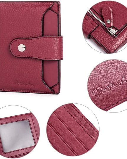 BOSTANTEN Women Leather Wallet RFID Blocking Small Bifold Zipper Pocket Wallet Card Case Purse with ID Window