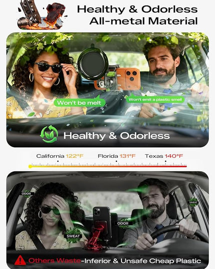 MAGIC JOHN Car Phone Holder, Ultra-Durable Mteal Phone Holders for Your Car, 360° Rotation Cell Phone Car Mount for Windshield, Suction Cup Car Phone Mount for iPhone Samsung All Smartphone