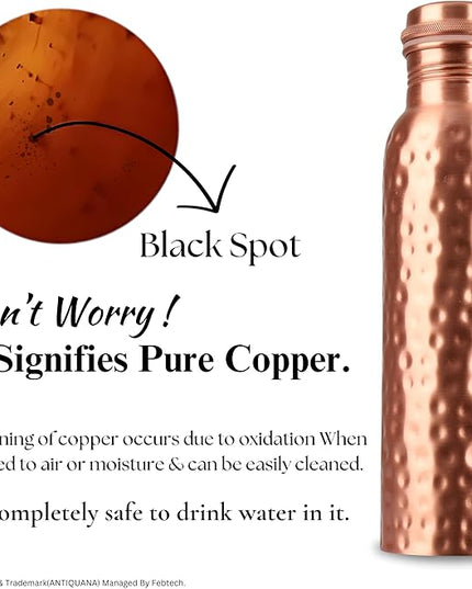 34 Oz Pure Copper Water Bottle Set – Leak-Proof Hammered Design with Tumbler, Carrying Bag & Smooth Finish Decorative – Copper Home Decore