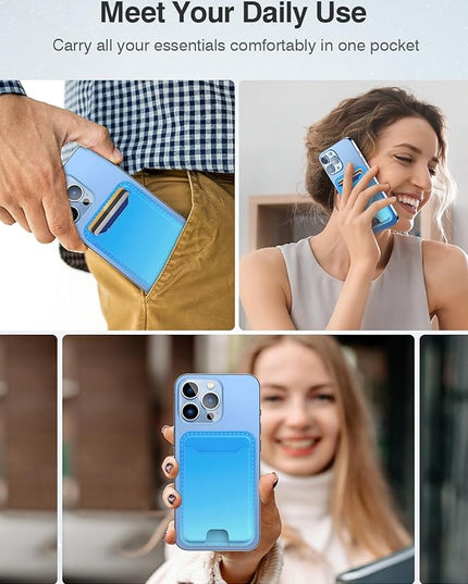 TopMade for Magsafe Wallet, Magnetic Wallet Card Holder for iPhone 16, iPhone 15/14/13/12 Series, Leather Magnetic Phone Wallet with Powerful Magnet, Credit Card RFID Blocking, Fit 4 Cards, Blue Fade