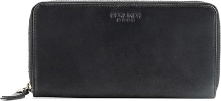 BERLINER BAGS Vintage Genuine Leather Wallet Margo, RFID Blocking Credit Card Holder, Slim Womens Wallet, Zip Around Wallet for 13 Cards and ID window, Bills, Coins - Dark Grey