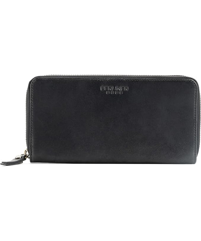 BERLINER BAGS Vintage Genuine Leather Wallet Margo, RFID Blocking Credit Card Holder, Slim Womens Wallet, Zip Around Wallet for 13 Cards and ID window, Bills, Coins - Dark Grey