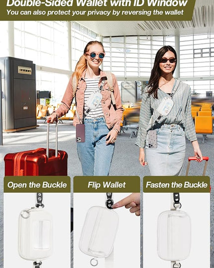Clip and Go Strap for Phone with Wallet Crossbody Phone Lanyard Adjustable and Detachable RFID Wristlet Wallet with ID Window and Zipper, Cream