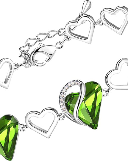 Leafael Infinity Love Heart Link Bracelets, Birthstone or Healing Stone Crystal Bracelet for Women, Silver Tone Jewelry Gifts for Her, 7-inch Chain and 2-inch Extender