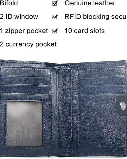 BOSTANTEN Women Leather Wallet RFID Blocking Small Bifold Zipper Pocket Wallet Card Case Purse with ID Window
