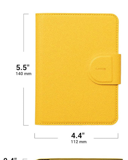 LHiDS Leatherette Passport Holder with RFID Protection, Premium PU Leather, Snap Button Closure, Travel Passport Wallet Cover for Passport, Boarding Passes, Business Cards, Cash (Yellow)