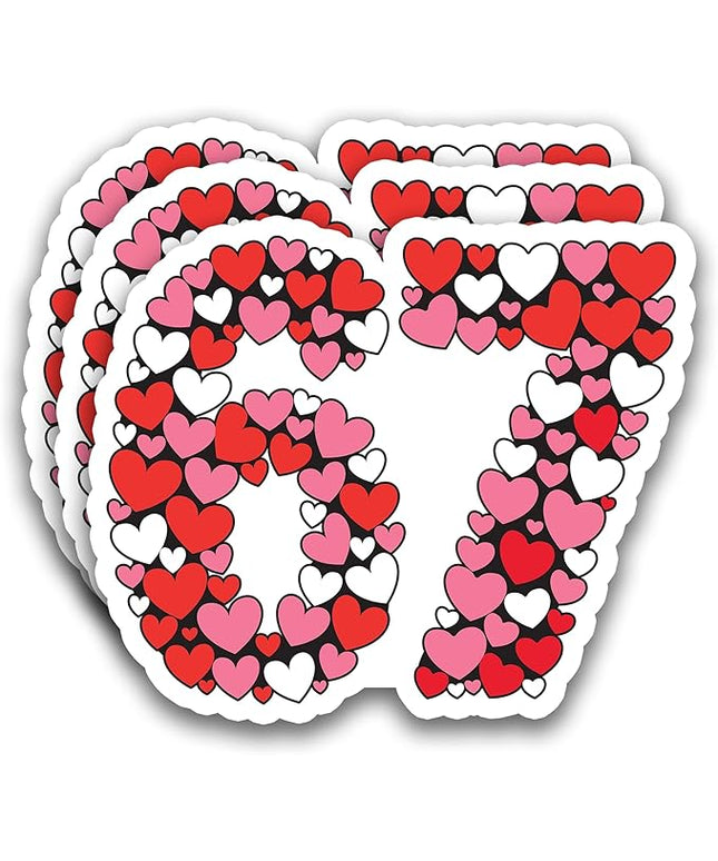 (3Pcs) Six Seven 67 Valentine Meme Stickers Valentine’s Day 67 Meme Sticker Vinyl Decals Waterproof for Laptop, Water Bottle, Tumbler, Helmet, Scrapbooking, 3" x 2.5"