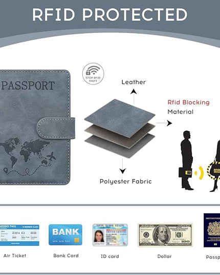 ILIYAH-Passport Cover-Passport Holder Travel Wallet-RFID Blocking Passport Case Travel Accessories Card Holder Wallet Unisex Travel Gifts(Grey)