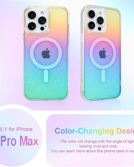Glitter Case for iPhone 13 Pro Max Case for Women Girls [ Compatible with Magsafe ] Clear Cute Girly Aesthetic Iridescent Rainbow Sparkly Bling Magnetic Phone Cover, Gradient Blue & Pink
