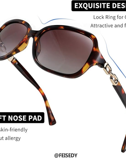 FEISEDY Vintage Square Polarized Sunglasses for Women UV400 Travel Driving Fashion Arcuate Sunglasses B2526
