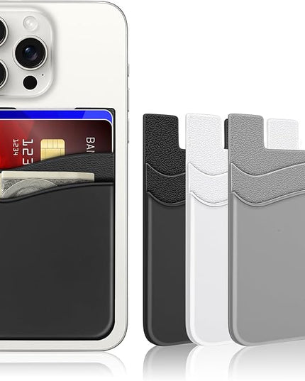 Senose Phone Wallet, Phone Card Holder for Back of Phone Case, Dual Pocket Phone Wallet Stick On Compatible for iPhone, Samsung and Most of Cell Phone (Black, White, Grey)