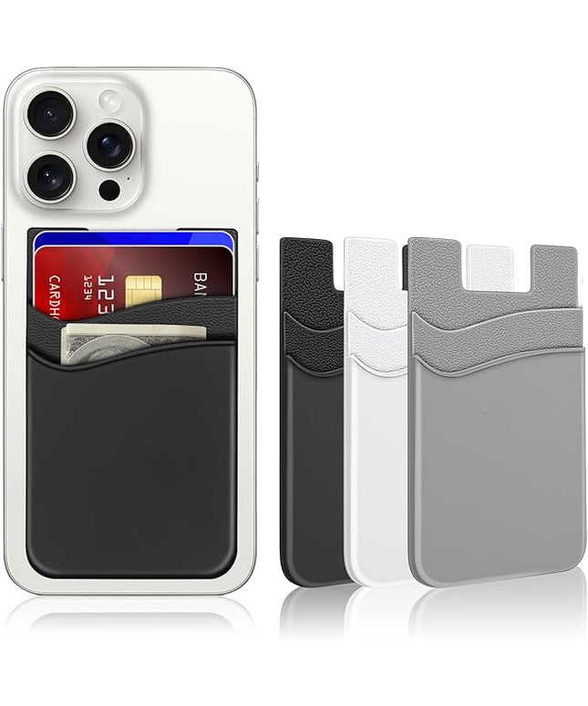 Senose Phone Wallet, Phone Card Holder for Back of Phone Case, Dual Pocket Phone Wallet Stick On Compatible for iPhone, Samsung and Most of Cell Phone (Black, White, Grey)