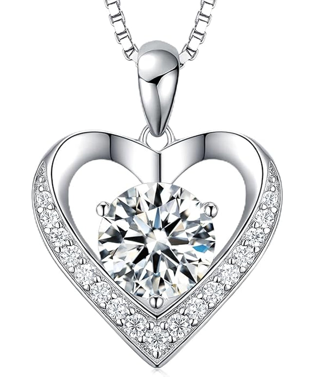 Moissanite Necklace for Women, Heart Pendant Engraved 'I Love You' Gifts for Wife, Valentine's Day Gift Anniversary Eternity Birthday Present Sterling Silver Jewelry for Her