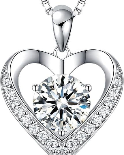 Moissanite Necklace for Women, Heart Pendant Engraved 'I Love You' Gifts for Wife, Valentine's Day Gift Anniversary Eternity Birthday Present Sterling Silver Jewelry for Her