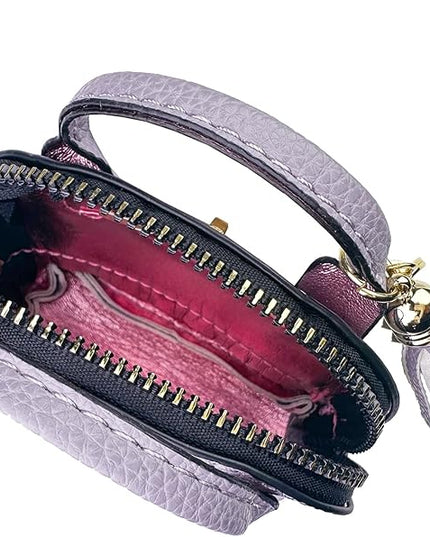 Cute Genuine Leather Keychain Coin Purse for Women with Tassels Mini Change Pouch Brown (Light Purple)