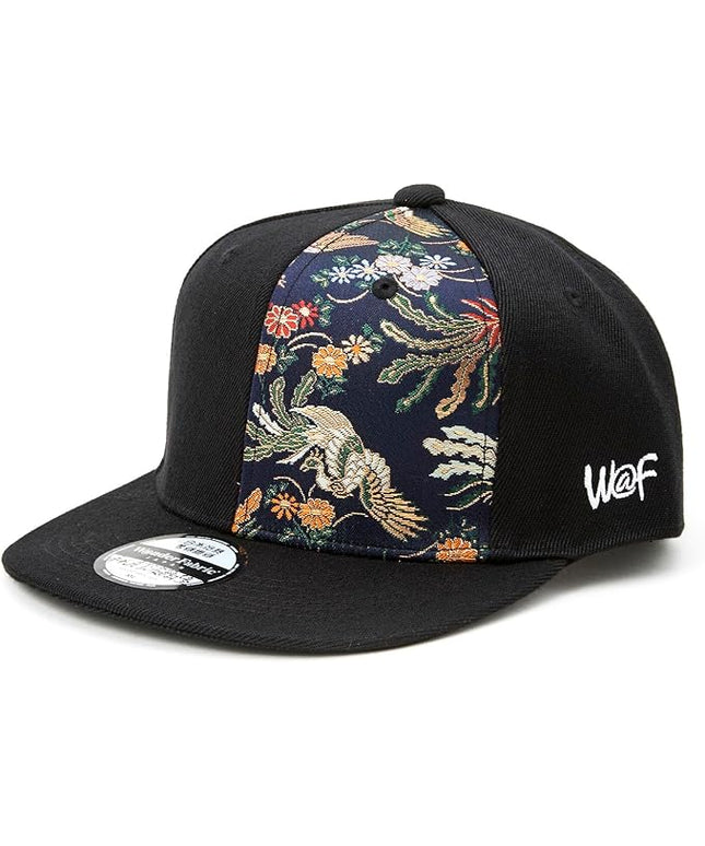 W@nderFabric Traditional Japanese Kimono Baseball Cap, Embroidered Pattern, Adjustable Snapback Flat Brim, 6-Panel Cap