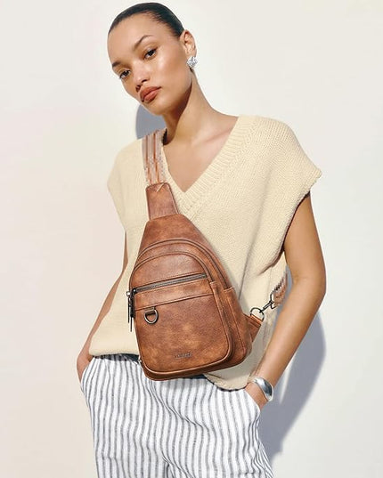 7L Sling Bag for Women Men Vegan Leather Crossbody Bags Fanny Pack Purse Backpack Over Shoulder Bag Travel Anti Theft